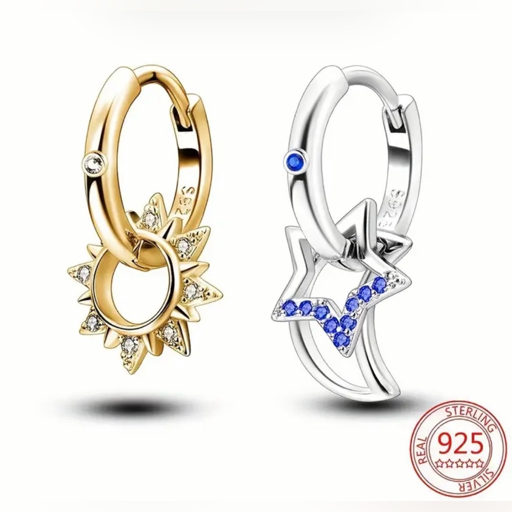 🌙 Sterling Silver Sun Moon Star Celestial Huggie Earrings 925